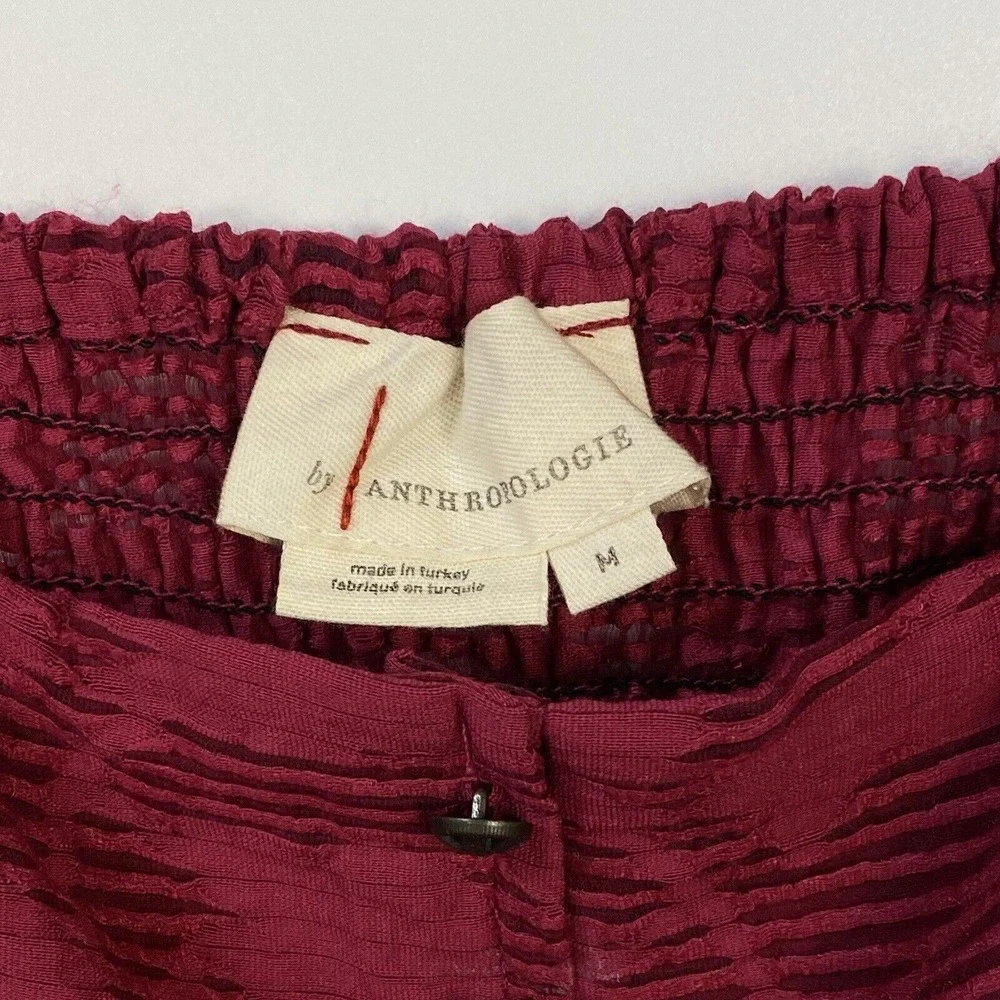 by ANTHROPOLOGIE Romantic Women's Top Medium Burgundy Puff-Sleeved Leaf Print - Picture 5 of 10